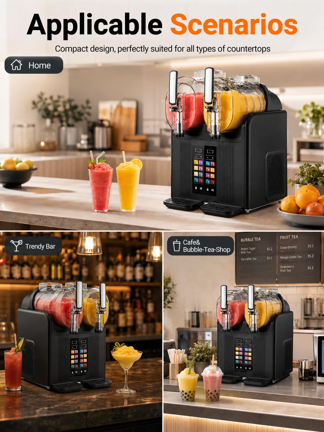 Doble Cámara Margaritas y Dispensador de Helado Soft, 2L Cada Una Black | Prepara Granizado en 15-25 Min y Helado Soft en 30-40 Min; 430 W, 7 Modos, Bloqueo Infantil y Depósitos PC Alimentarios HD