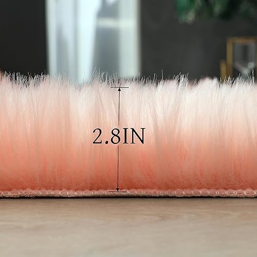 Miniatura 6 de Alfombra de piel sintética de piel de oveja, esponjosa, esponjosa, rosa, de 3 x 4 pies, para dormitorio, mesita de noche, para el suelo, la sala de