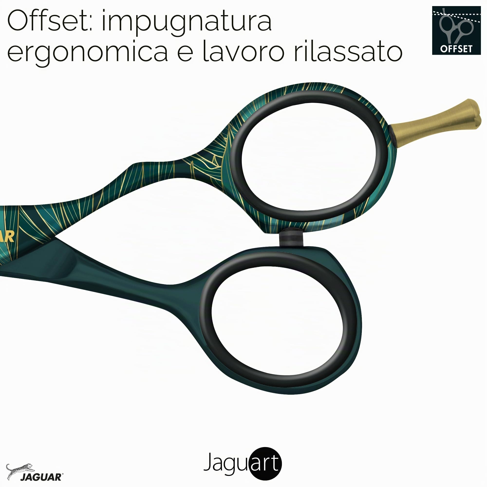 JAGUAR Forbici da parrucchiere JaguART EXOTIC ISLAND 5,5" | Forbici da parrucchiere con design offset | Rivestimento high-tech anallergico e resistente in qualità fotografica | Made in Germany