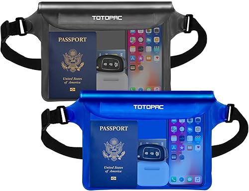 Miniatura 1 de Paquete de 2 cangureras impermeables, bolsa para teléfono con correa para la cintura, bolsa seca de 9 x 6.7 pulgadas para teléfono, dinero en