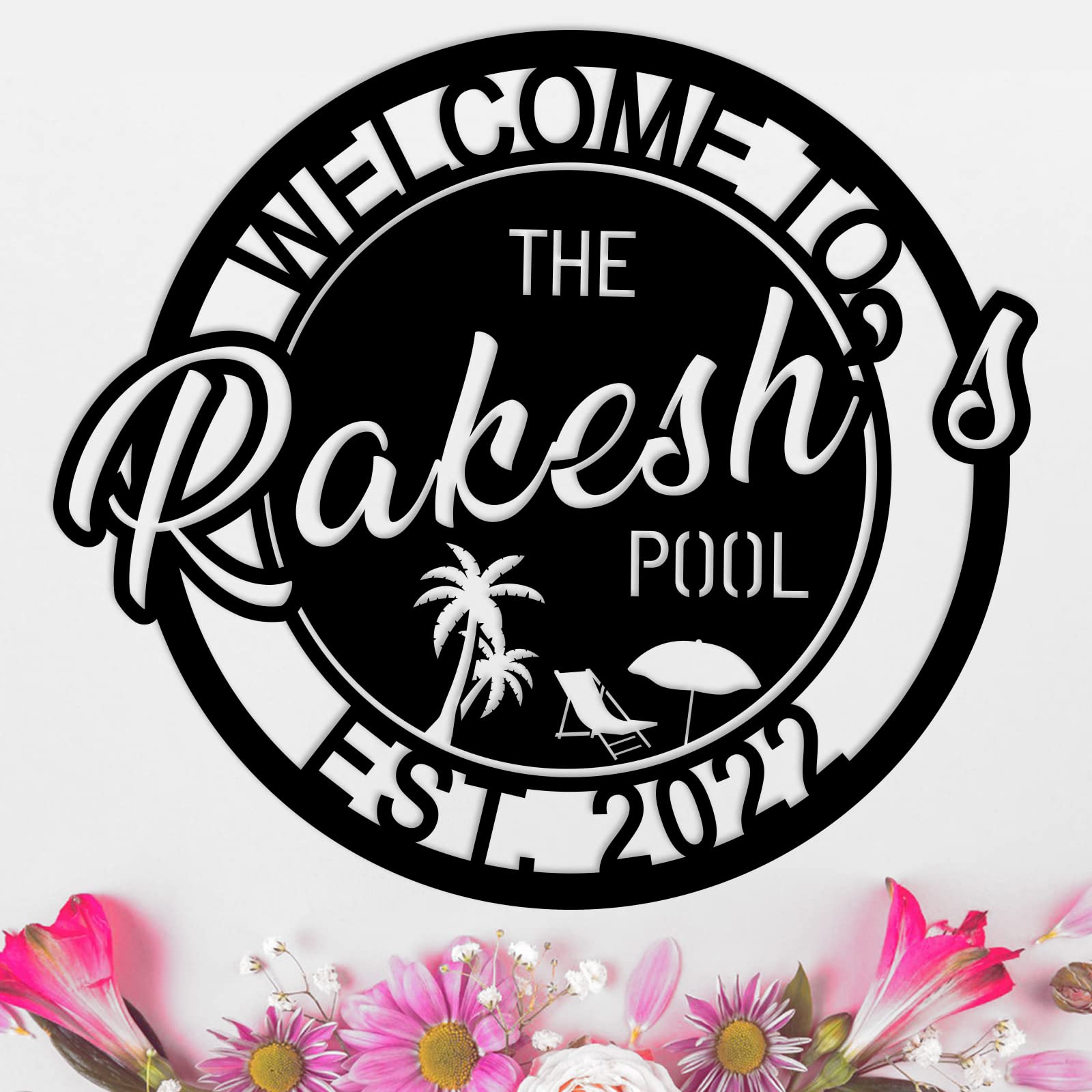 HRZSIGNFC Personalized Pool Sign, Last Name Pool Sign, Swimming Pool Metal Sign, Pool Metal Sign, Poolside Paradise Sign, Pool Signs and Decor Outdoor, Custom Pool Sign