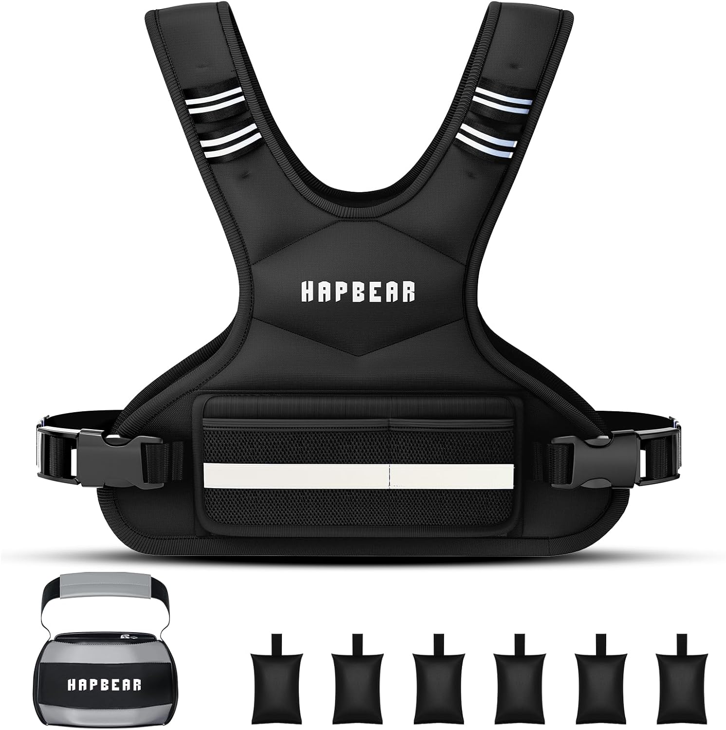 HAPBEAR Adjustable Weighted Vest for Men and Women, 4-10 lbs with 6 Ironsand Weights and Large Pocket Includes kettlebell pouch for Workout, Strength Training, Running, Walking, Weight Loss