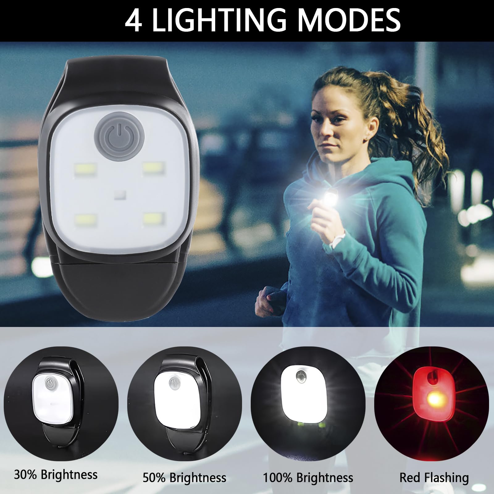 Lot De 2 Lampes Clip LED 180 Lumens Pour Course – Frontale Ou Ventrale, 4 Modes (Haute/Moyenne/Faible/Clignotant), Rechargeable USB, Pour Nuit, Jogging, Vélo, Chien