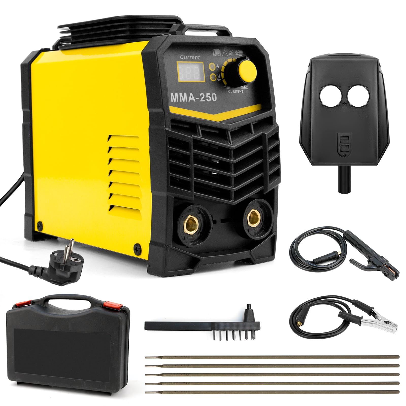 Inverter Welder 250A, MMA Welding Machine, LCD Digital Display Portable Welder Electrode 230V, Welding Machine ARC IGBT Welder, Hot Start, Anti-Stick, Arc Force with Welding Helmet