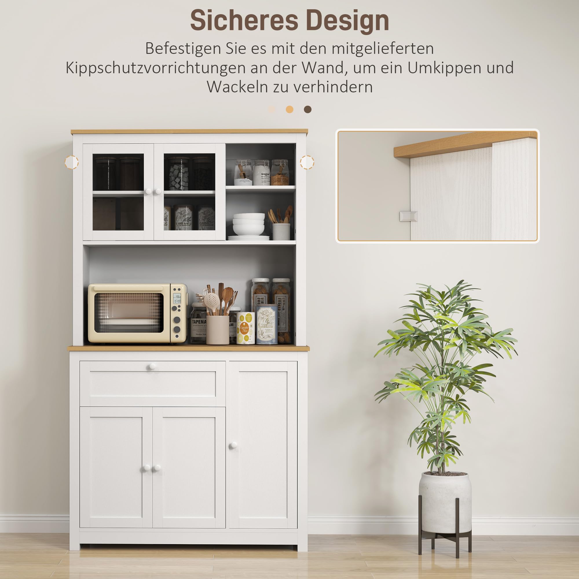 HOMCOM Küchenschrank mit Arbeitsplatte 5 Türen Weiß 100 x 40 x 180 cm