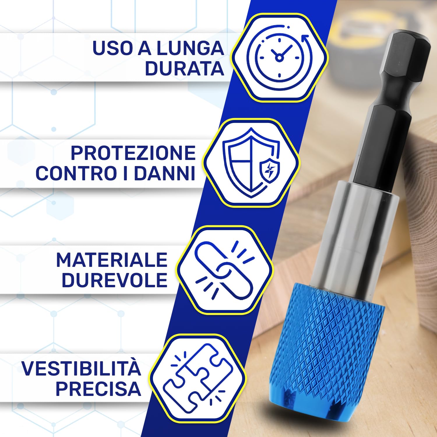 2 Pezzi Portainserti Magnetico 1/4" x 60 mm con Bloccante in Alluminio per Inserti - Porta Inserti Universale per Trapano e Avvitatore - Realizzato in Acciaio al Cromo Vanadio - MONTERAL