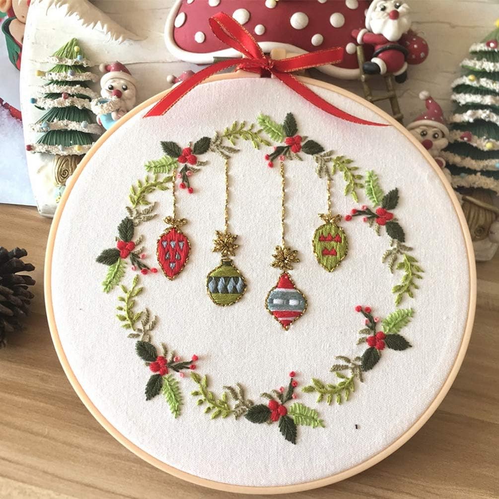 Feltsky 3 Pack Embroidery Starter Kits for Mother's Day - 1 ABS Hoop, 3 Printed Cloth, 3 Threads, 6 Needles, 3 English Instruction