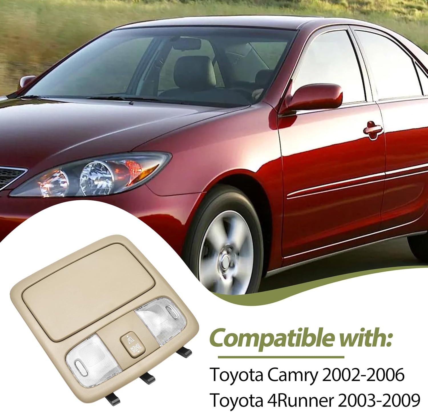 Dome Map Light Overhead Console with Sunroof Switch Compatible with Toyota Camry 2002-2006 4Runner 2003-2009 Roof Storage Lamp, Replacement Part 825672 VG7621