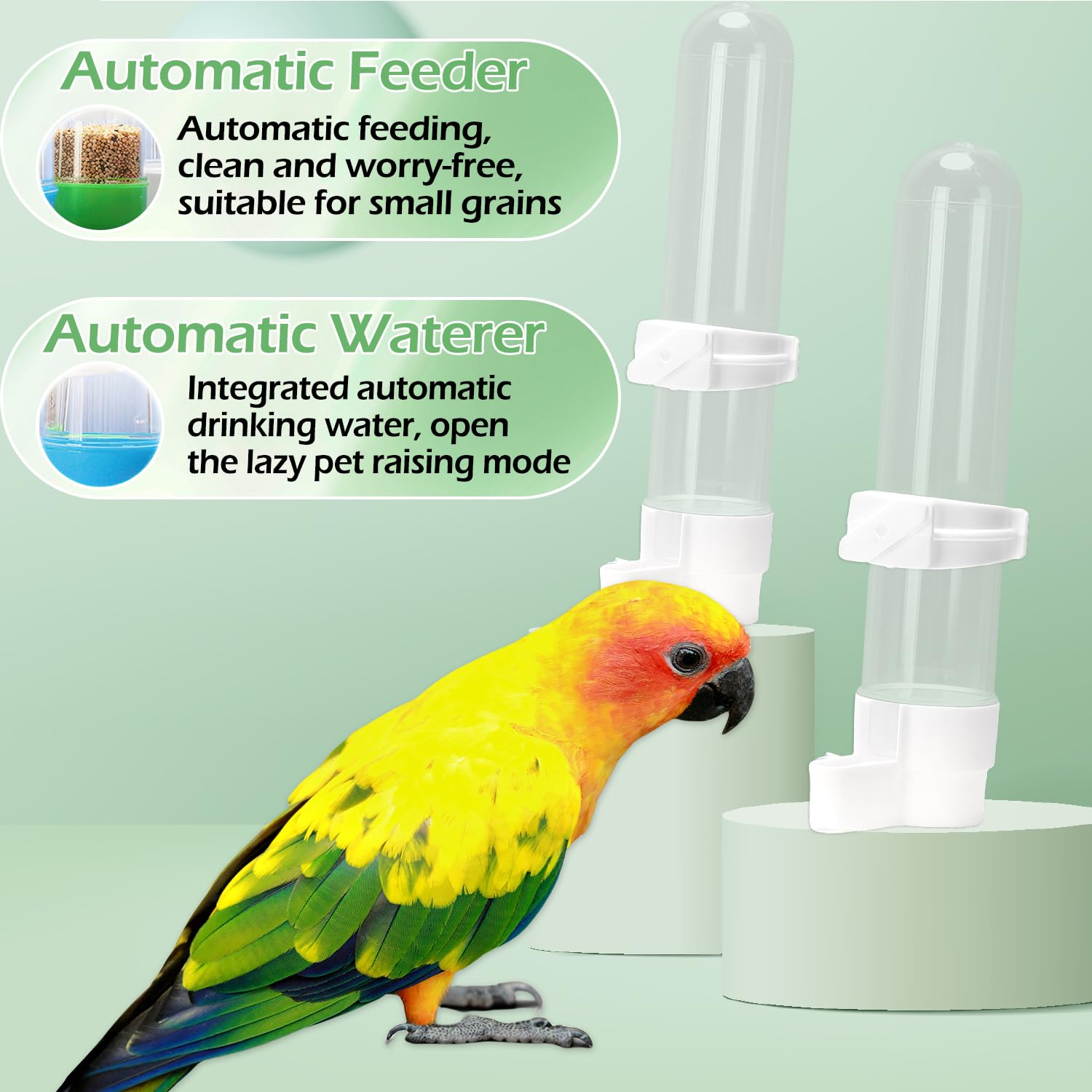 Mangiatoia per uccelli, 2 pezzi Distributore automatico di acqua per uccelli per pappagalli, parrocchetti, parrocchetti e calopsitte, Abbeveratoi per gabbia per uccelli Capacità 120 ml (bianco)