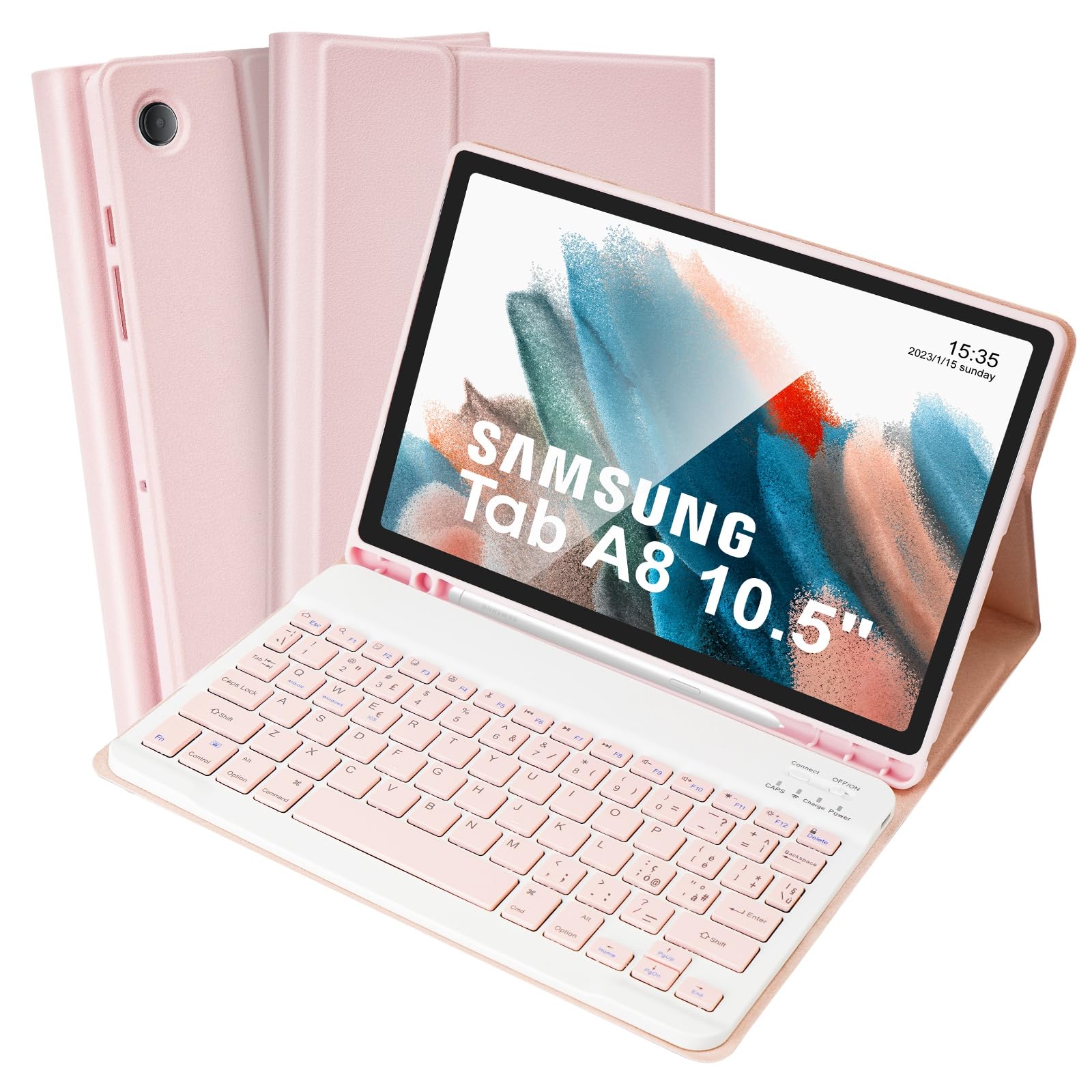 SOPPY Custodia per Tastiera Samsung Galaxy Tab A8, Italiano QWERTY, Custodia con Tastiera Rimovibile per Samsung Galaxy Tab A8 10,5" 2022/2021 (SM-X200/X205/X207), Rosa