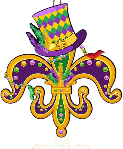 Miniatura 1 de Letrero colgante de Mardi Gras, flor de lis, letrero de madera para puerta, decoración de fiesta de Mardi Gras, para Brasil, carnaval, Nueva