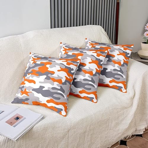 Feelyou Set Of 2 Camouflage Grey Orange White Throw Pillow Covers, Camo Cushion Case For Home Living Room Decor, Reversible Military Style Decorative Throw Cushion Case, 18X18 Inches #TOP3