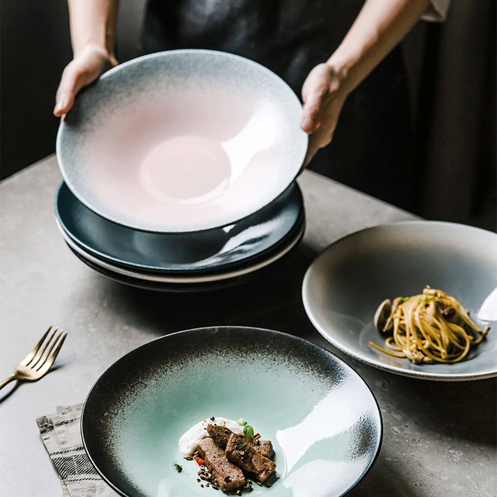 Teller- und Schüssel-Sets, Keramik-Nudelsalatschüssel, 20,3 cm, zum Servieren von Ramen, Nudeln, Pasta, Pho, für Mikrowelle und Spülmaschine