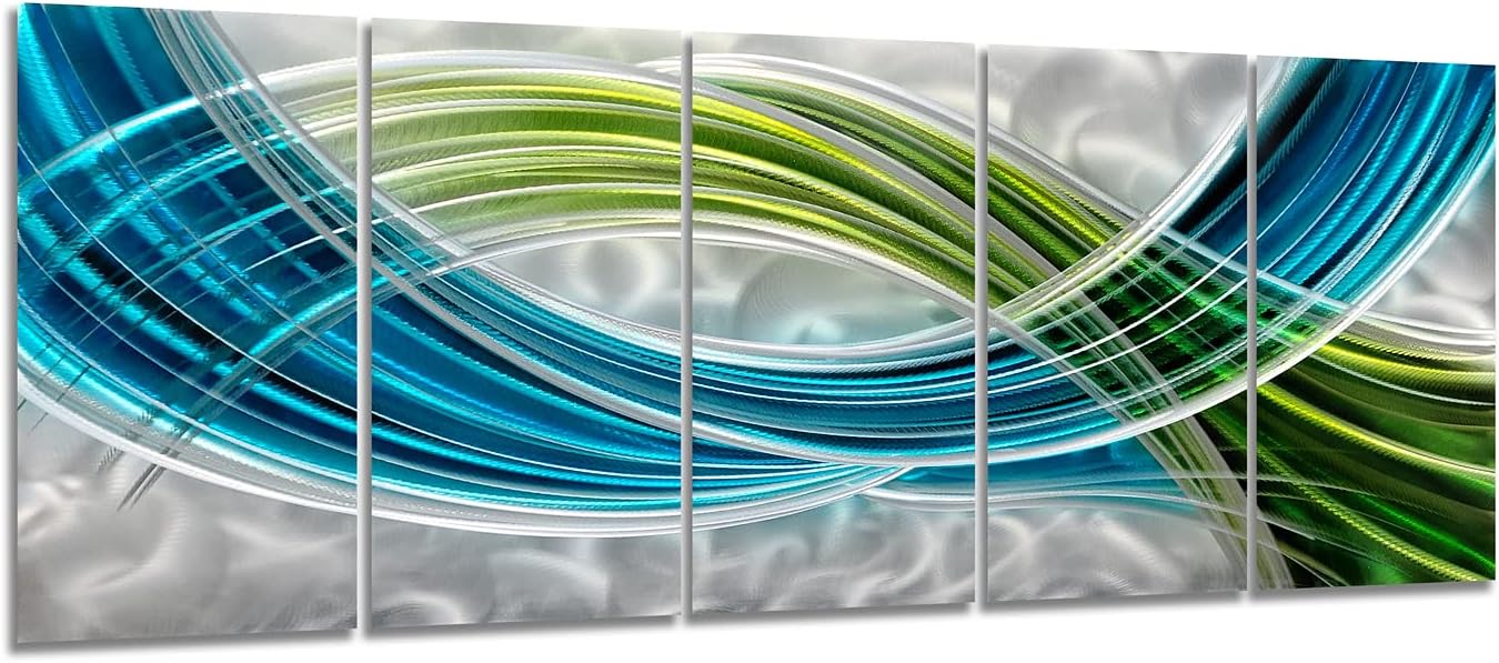 Yihui Arts Abstract Metal Wall Art, Abstract Green Sculpture Decor 3D Wall Art for Modern and Contemporary Decor, 5-Panels 24"x 64" for Indoor and Outdoor Spaces (24Wx64L)