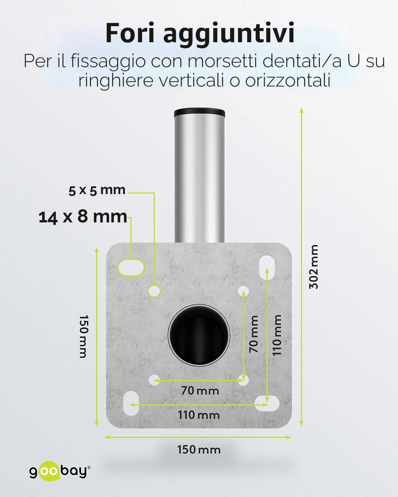 goobay 60503 Sat - Supporto da parete con foro per balcone/supporto per parabola satellitare fino a max. 85 cm, supporto per asta angolare, supporto da parete, supporto per antenna con distanza dalla