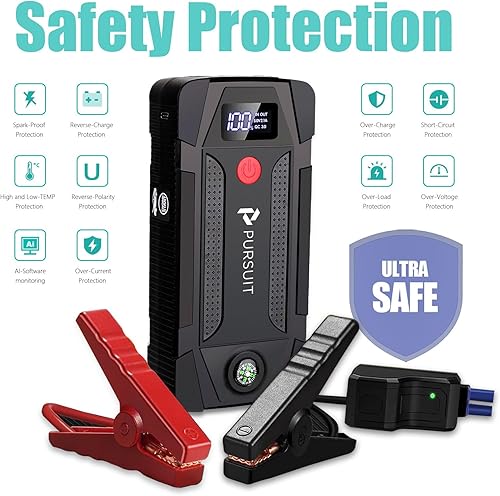 Miniatura 4 de Pursuit Coche Jump Starter 1000A Peak Portable Car Battery Booster, 6400mAh Power Bank, con luz LED