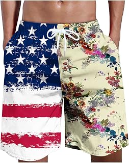 wuitopue Men's Summer Holiday Beach Shorts UK 2023 Casual Joggers Trousers Drawstring Elastic Waist Short Pants Trendy Flag Printed Splicing Lounge Pant Quick Dry Swimming Drunks Trouser