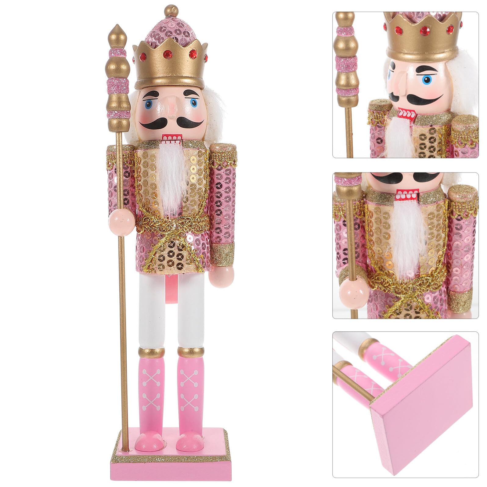 Toyvian Decorazione Natalizia Legno Rosa Soldatino Nutcracker Funzionante, Ornamento da Tavola per Festa di Natale su Davanzale o Stufa