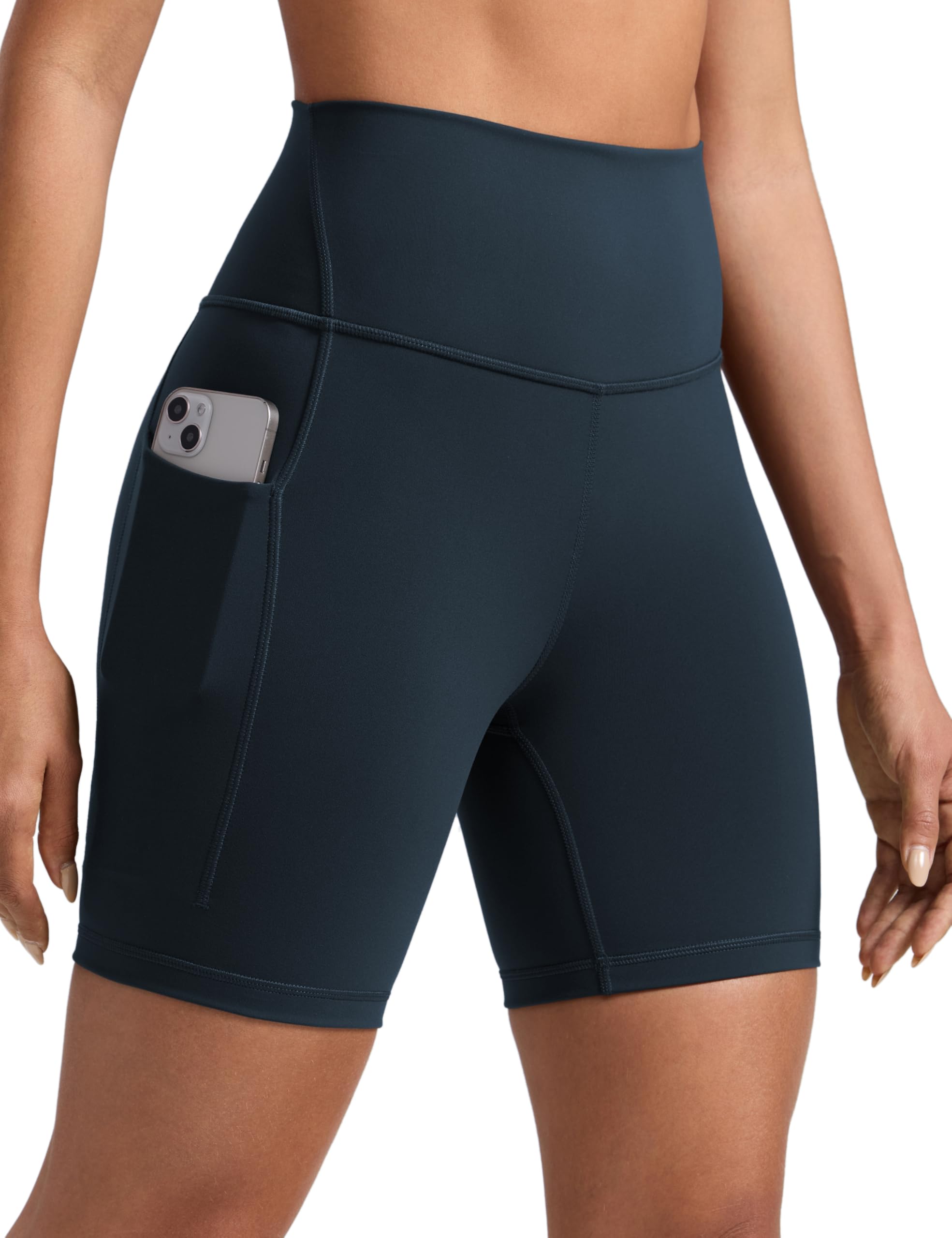 CRZ YOGA Women's Butterbreeze Cycling Shorts with Pockets 6'' - Workout Gym Yoga Running High Waisted Athletic Biker Shorts True Navy 8