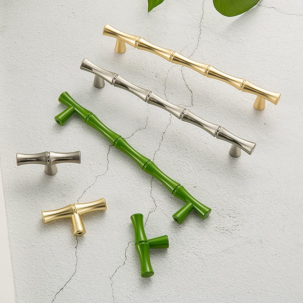 6Pcs Bamboo Shape Solid Zinc Alloy Cabinet Knobs Handles, Dresser Drawer Cabinet Cupboard Closet Door Pulls Decorative Furniture Accessories Knobs (Length 6.1"/Hole Distance 5", Green)