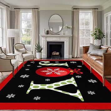 Christmas Joy Area Rug 8x10 Washable Rug Non Slip Xmas Balls Snowflakes Winter Holiday Large Area Rug Soft Stainresistant Indoor Floor Carpet for Living Room Bedroom Home Office Dining Room Nursery
