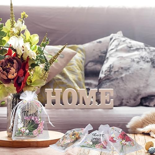 Miniatura 7 de 200 bolsas de agradecimiento transparentes de organza de 4 x 6 pulgadas, diseño floral, pequeñas bolsas de regalo de agradecimiento a granel, bolsas