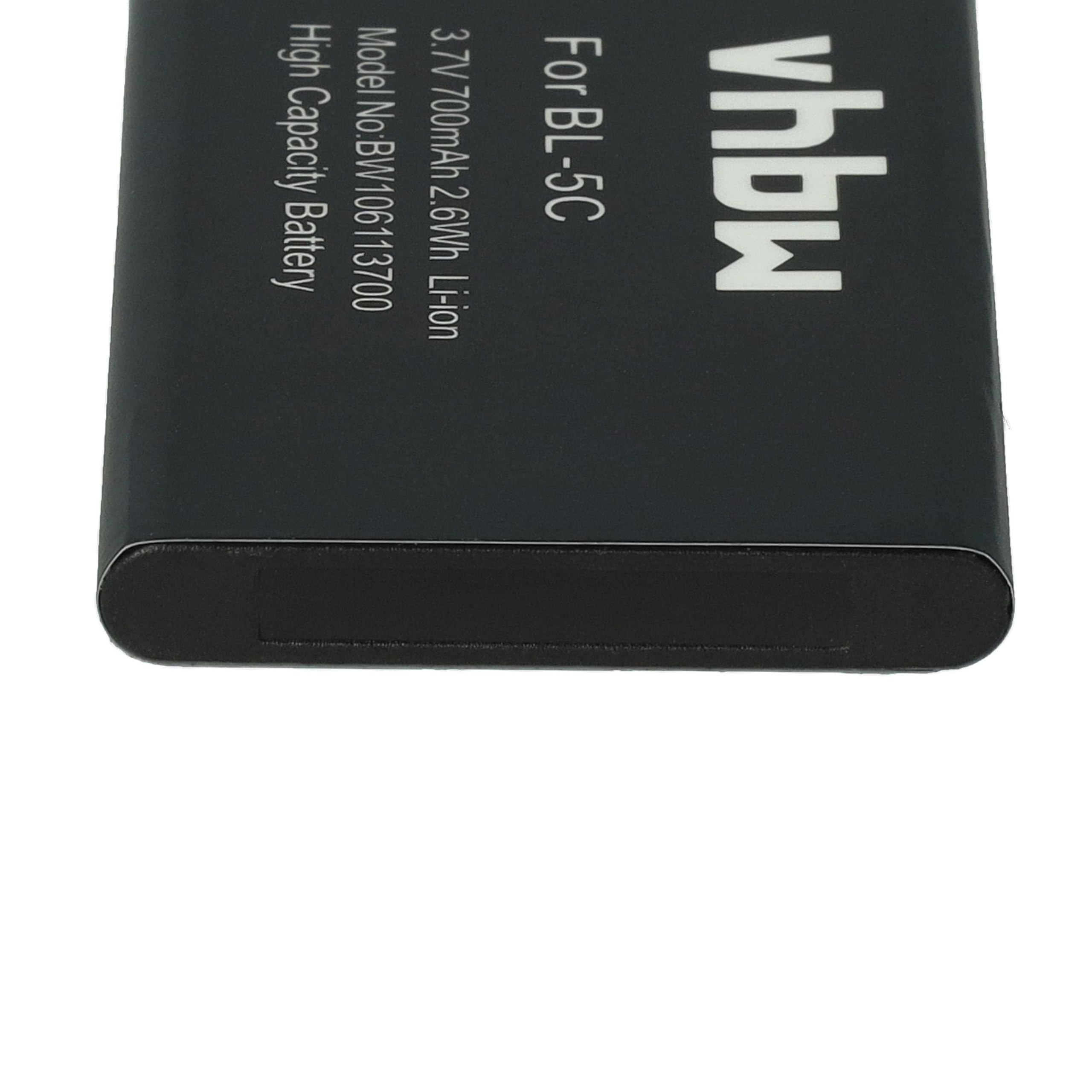 vhbw Akumulator kompatybilny z Swisstone BBM 300 | BBM 320, BBM 400, BBM 610, BBM 615, BBM 625 (700 mAh, 3,7 V, Li-Ion) zamiennik do BL-5C, możliwość ładowania