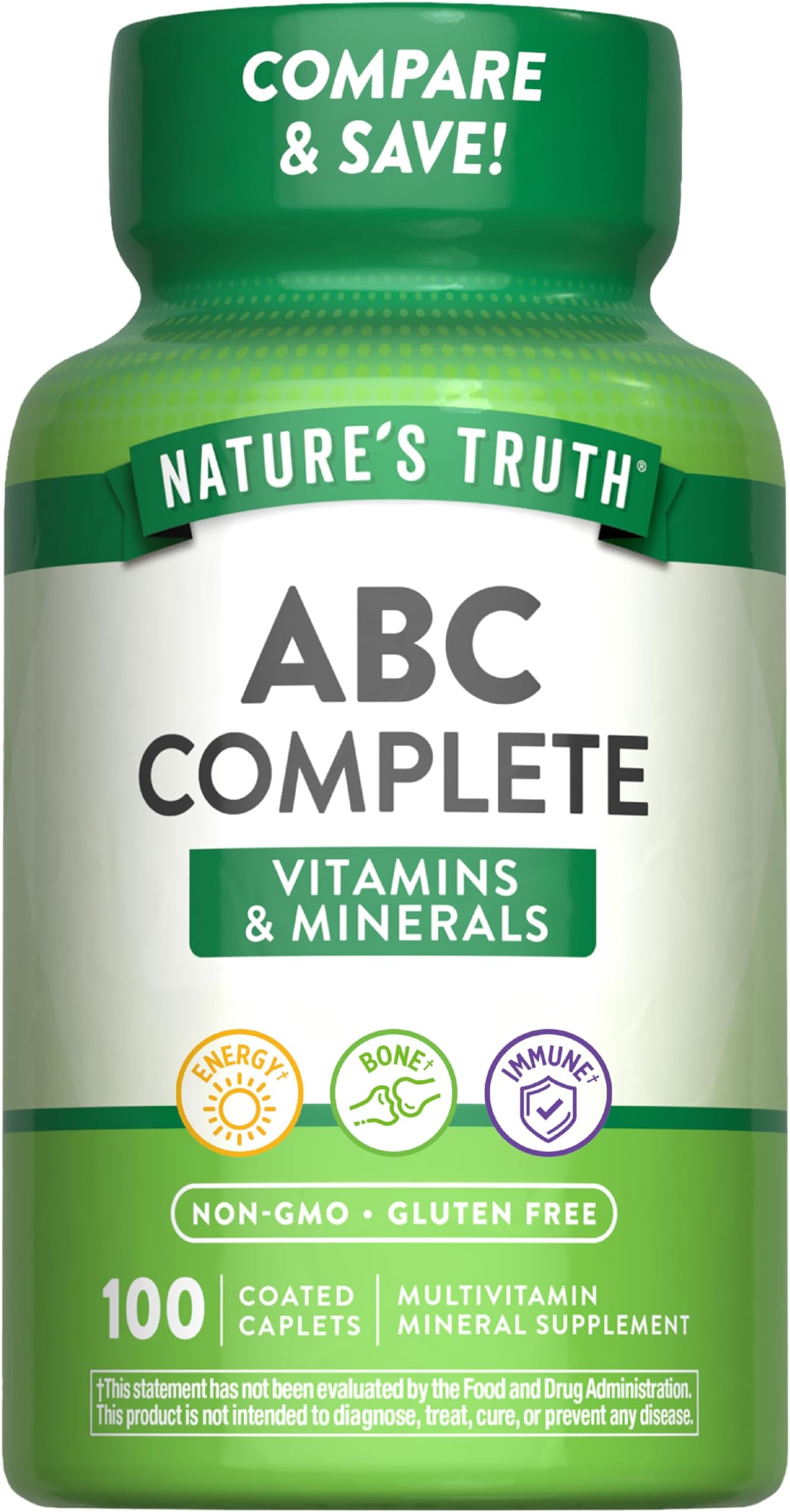 Nature's Truth ABC Complete | Daily Multivitamin & Minerals Supplement | for Men & Women | 100 Caplets | Non-GMO & Gluten Free
