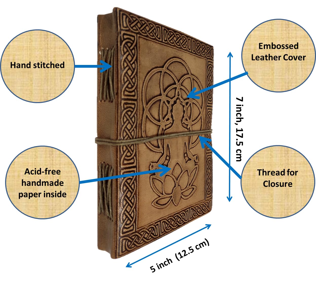 Purpledip Leather Journal 'The Yogi': Handmade Paper Diary for Corporate Gift or Personal Memoir (11739), Brown, Standrad - Image 2