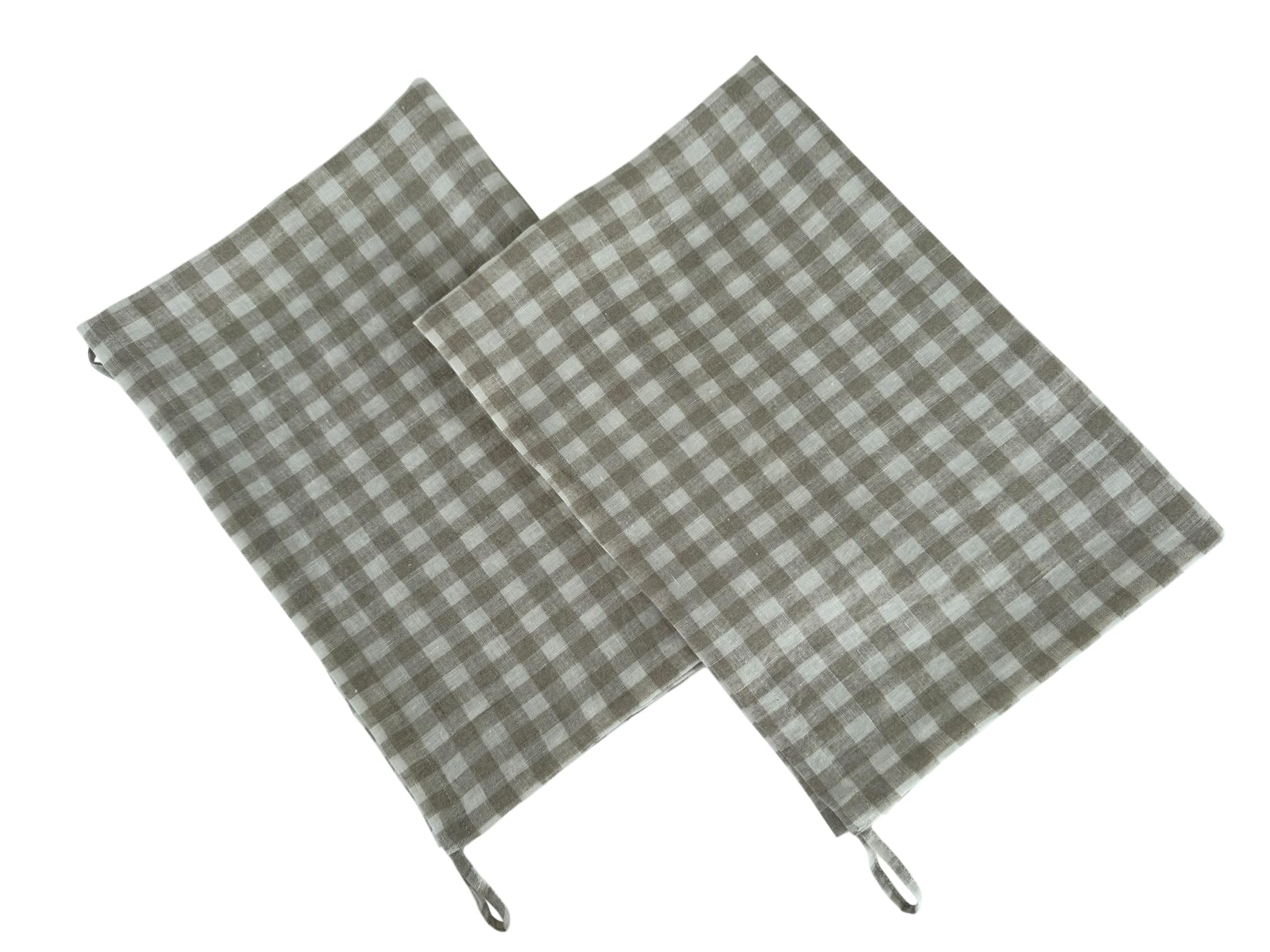 Eight Owls Natural Check Stonewashed Linen Kitchen Dish Towels – 50 X 68 Cm – 100% Pure Linen Tea Towel/Hand Towel - Set Of 2 (Natural Check)