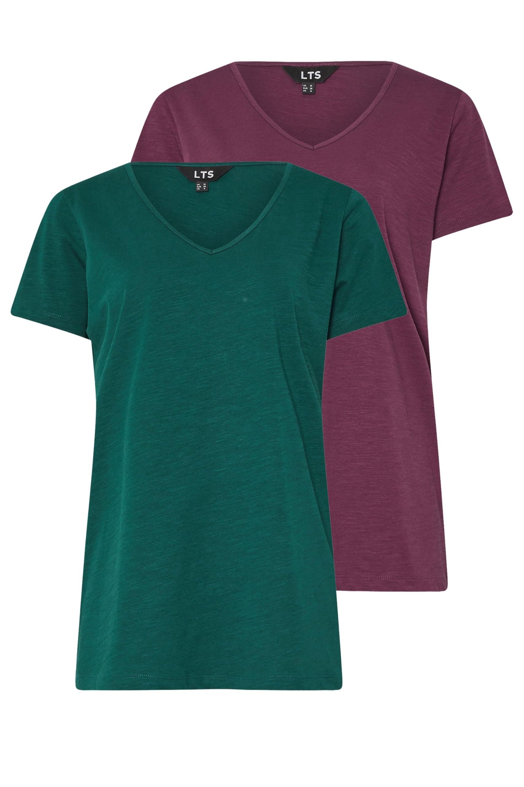 Long Tall Sally Women's Dark Green - Lts Tall 2 Pack Green & Purple Cotton V-Neck T-Shirts