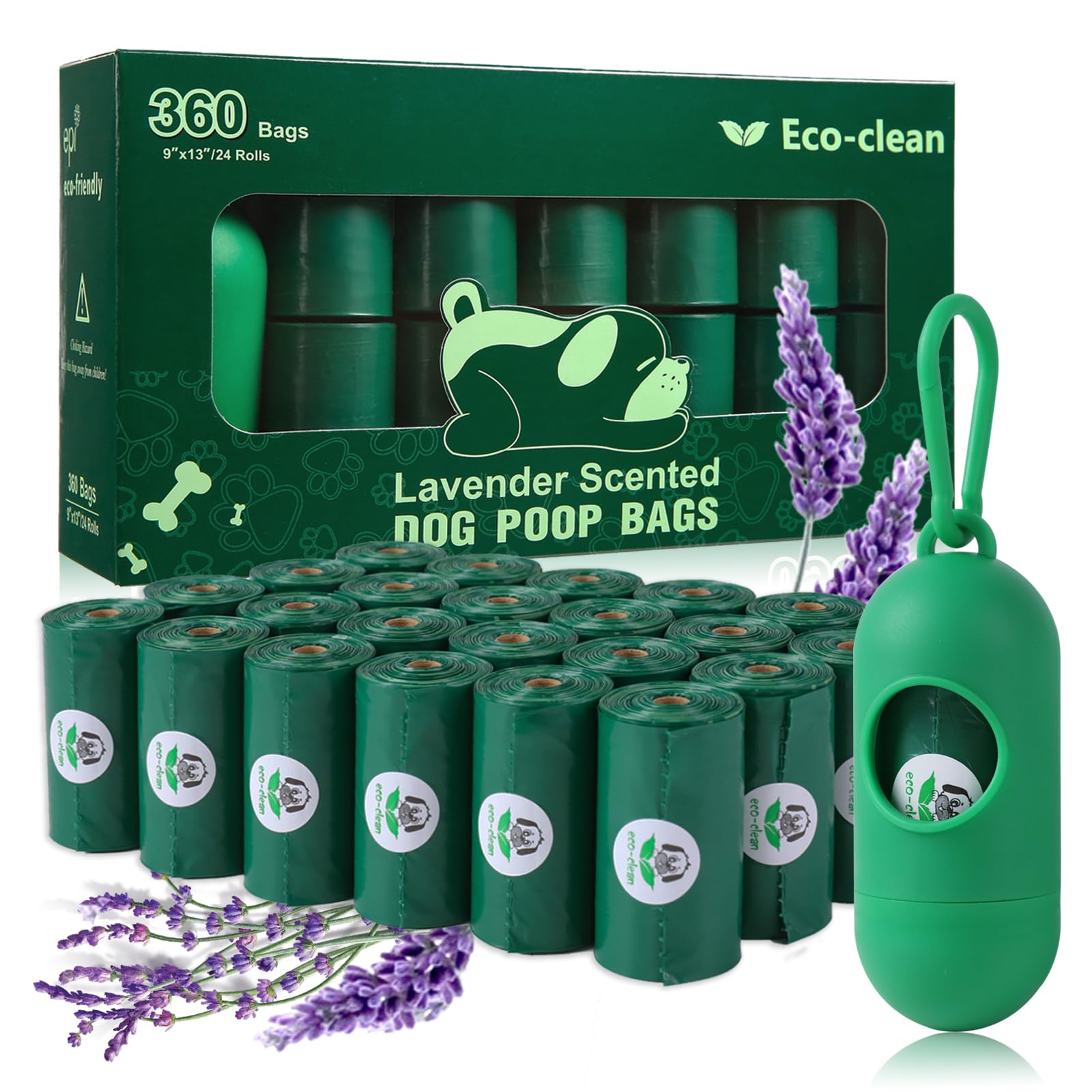 ECO-CLEAN360 Count Dog Poop Bags with Dispenser, Leak-Proof, Lavender scented
