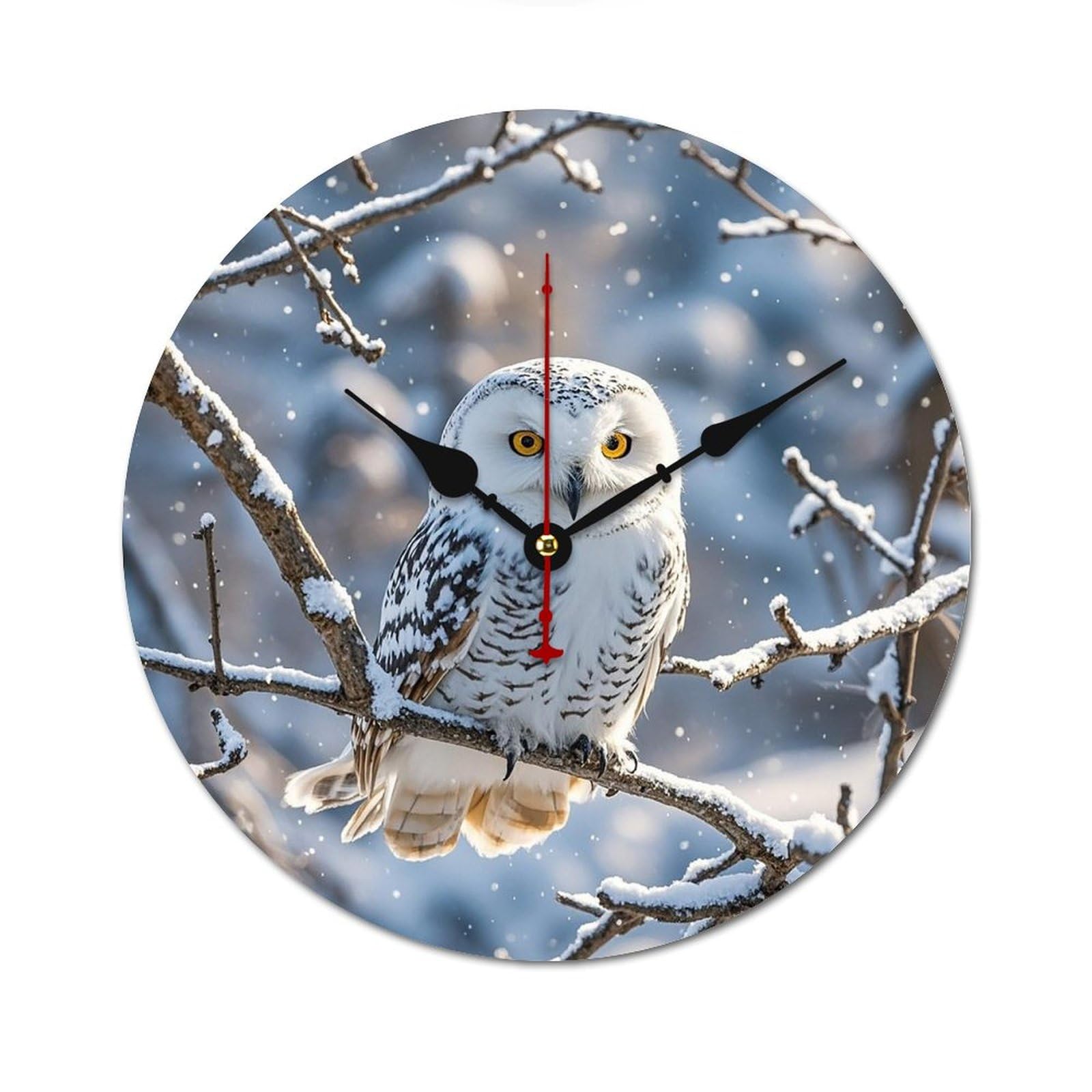 Horloge murale en bois hibou blanc 34 cm sans tic-tac pour salon