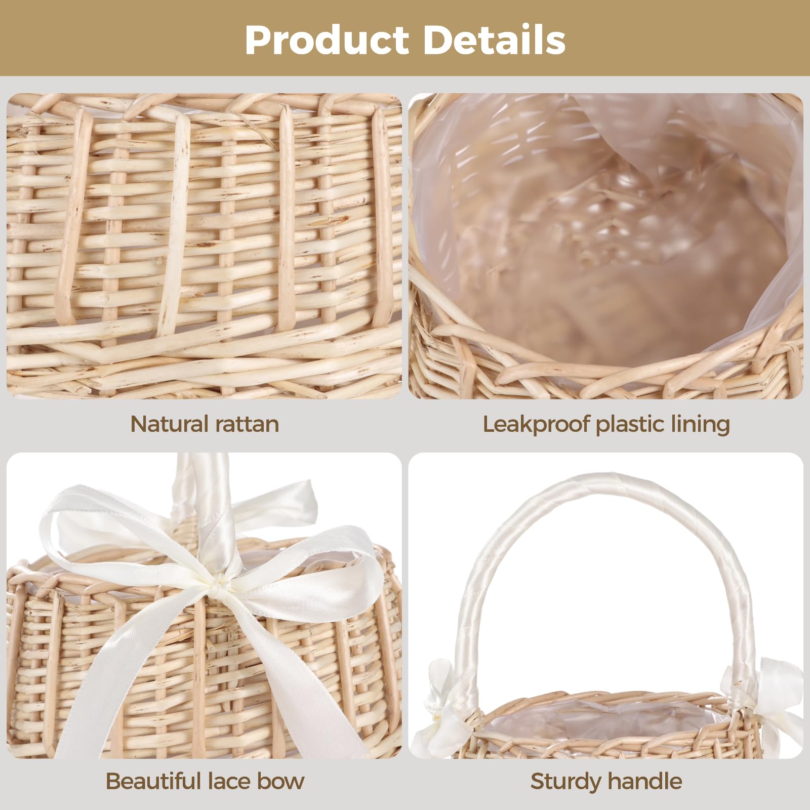 2 Stk. Kleine Weidenkörbe mit Griff, Rattan Blumenmädchen Korb Set, dekorativer Aufbewahrungsorganizer für Hochzeiten, Partys, Geschenke und Wohnraumdeko, 15,5 x 9,9 x 20,6 cm