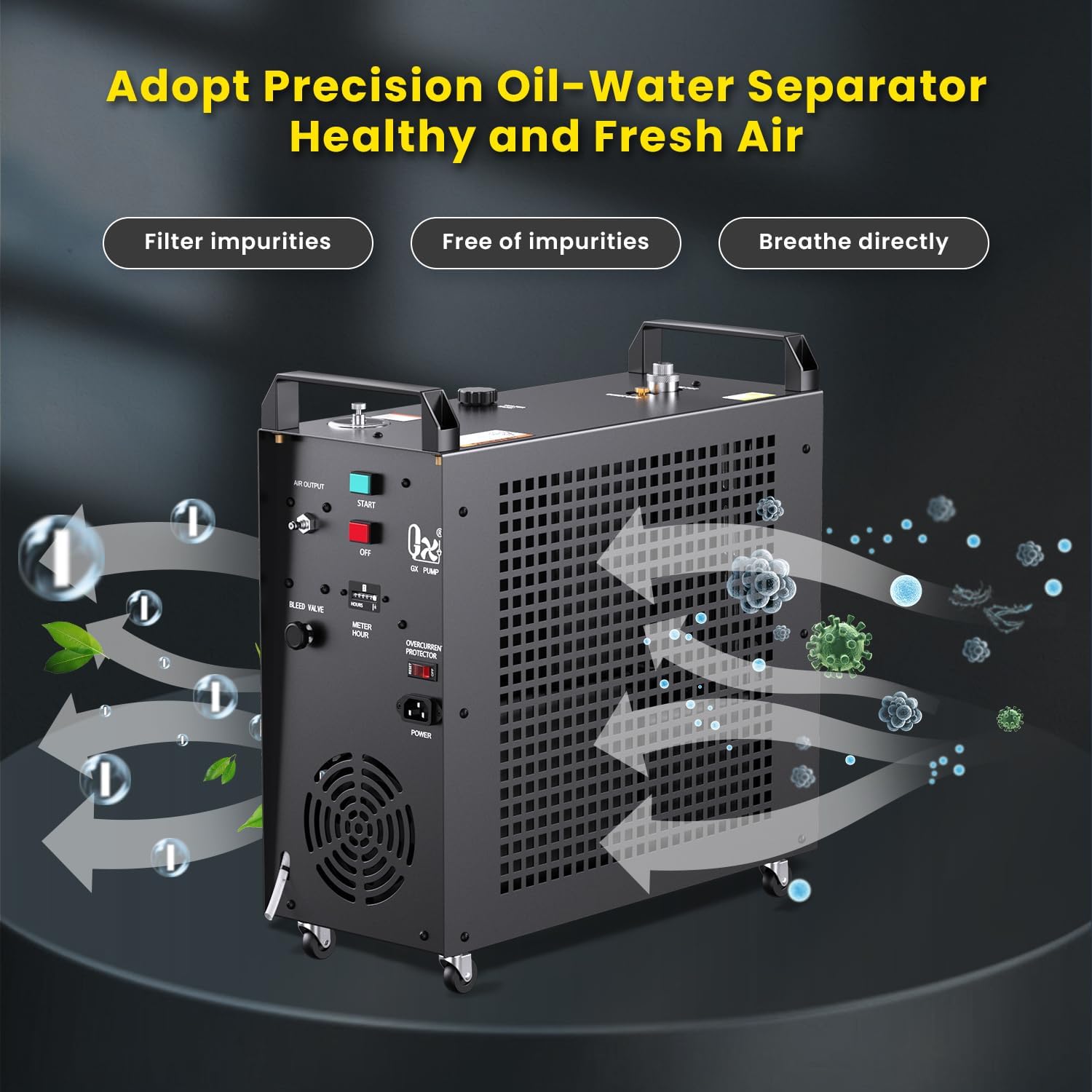 GX- E-5K1 PCP Air Compressor, 5800psi 110V 900W, Auto-Stop Setting, 1 Piston & 4 Stages Compression, Water and Fan Cooling, Moisture Filter,10 Hours Continuous Work - Image 4