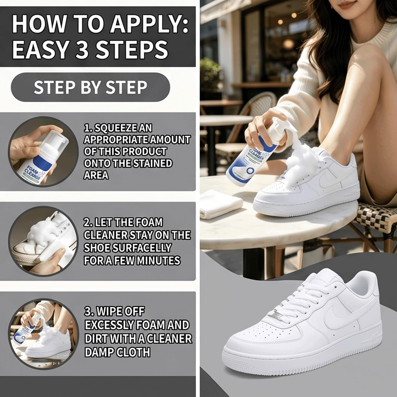 Weißer Schuhreinigungsschaum, wasserloser, spülfreier, schäumender Schuh-Reiniger, trocken abwischbarer Schuh-Reinigungsschaum, Chaussure Whitener für Turnschuhe, Instant-Fleckenentferner (5 stücke)