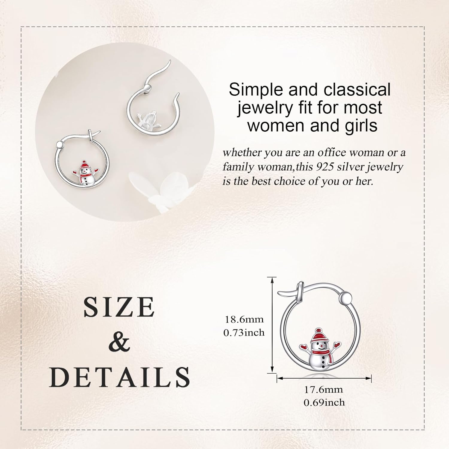 Snowman Earrings Sterling Sliver Snowman Hoop Earrings Jewelry Birthday Gifts for Women - Image 5