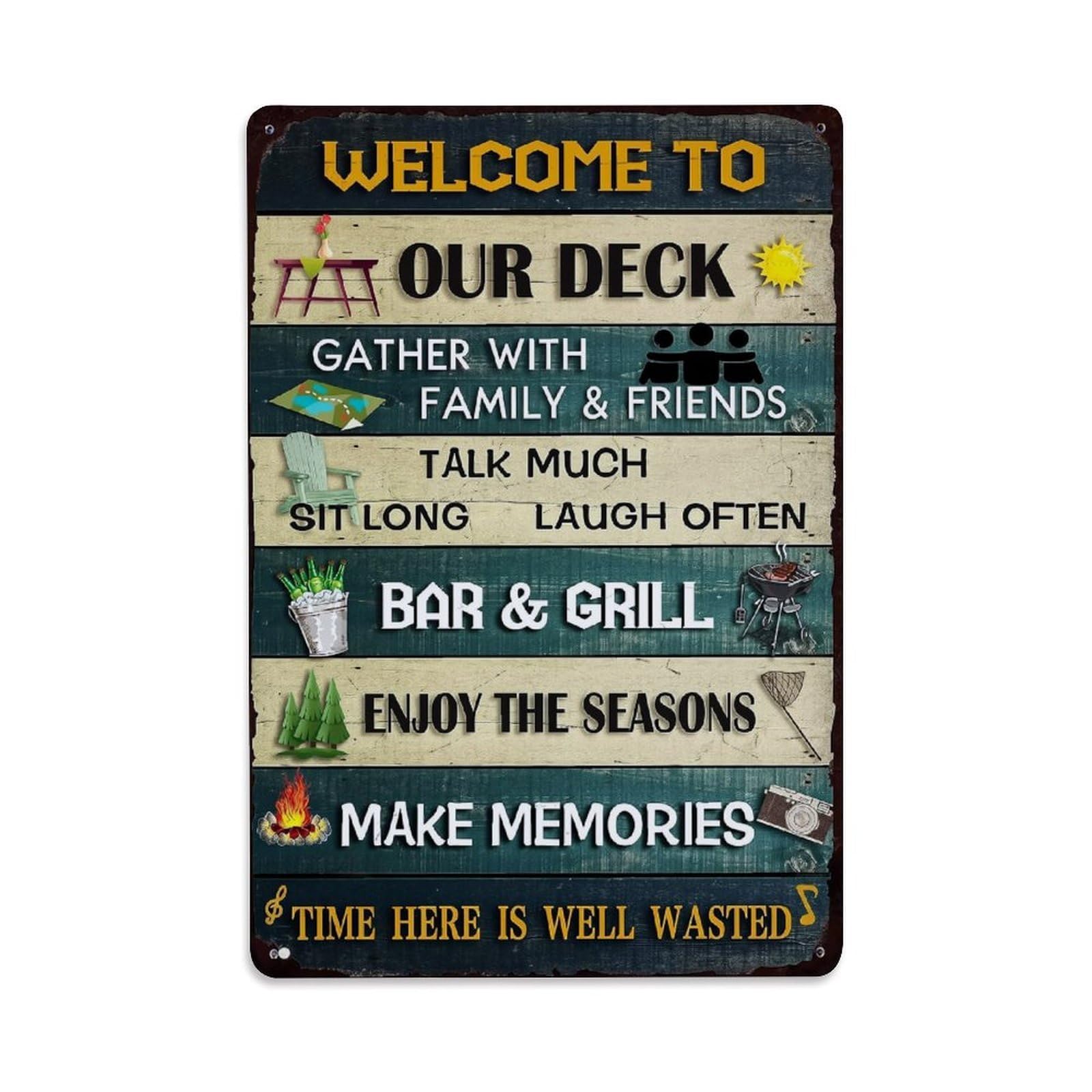 Jdfenggu Vintage Welcome To Our Deck Sign Retro Metal Tin Sign, Metal Poster For Bar, Home, Man Cave, Kitchen, Laundry Room Art Decor 8X12 Inch