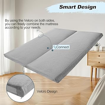 REDCAMP 7.6cm Thick Memory Foam Camping Mattress, Detachable outer Cover, Portable Roll Up Single Guest Bed for Car, Tent & Floor, Futon Mat Sleeping Pad, Grey Small Single/Large Single/Double