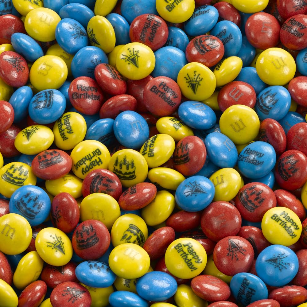 M&M'S COLLECTION Choco Coffret 400g Anniversaire - Bonbons Chocolat au Lait Imprimés Jaune, Bleu et Rouge, parfaits pour Gâteau, Cadeau, Fête