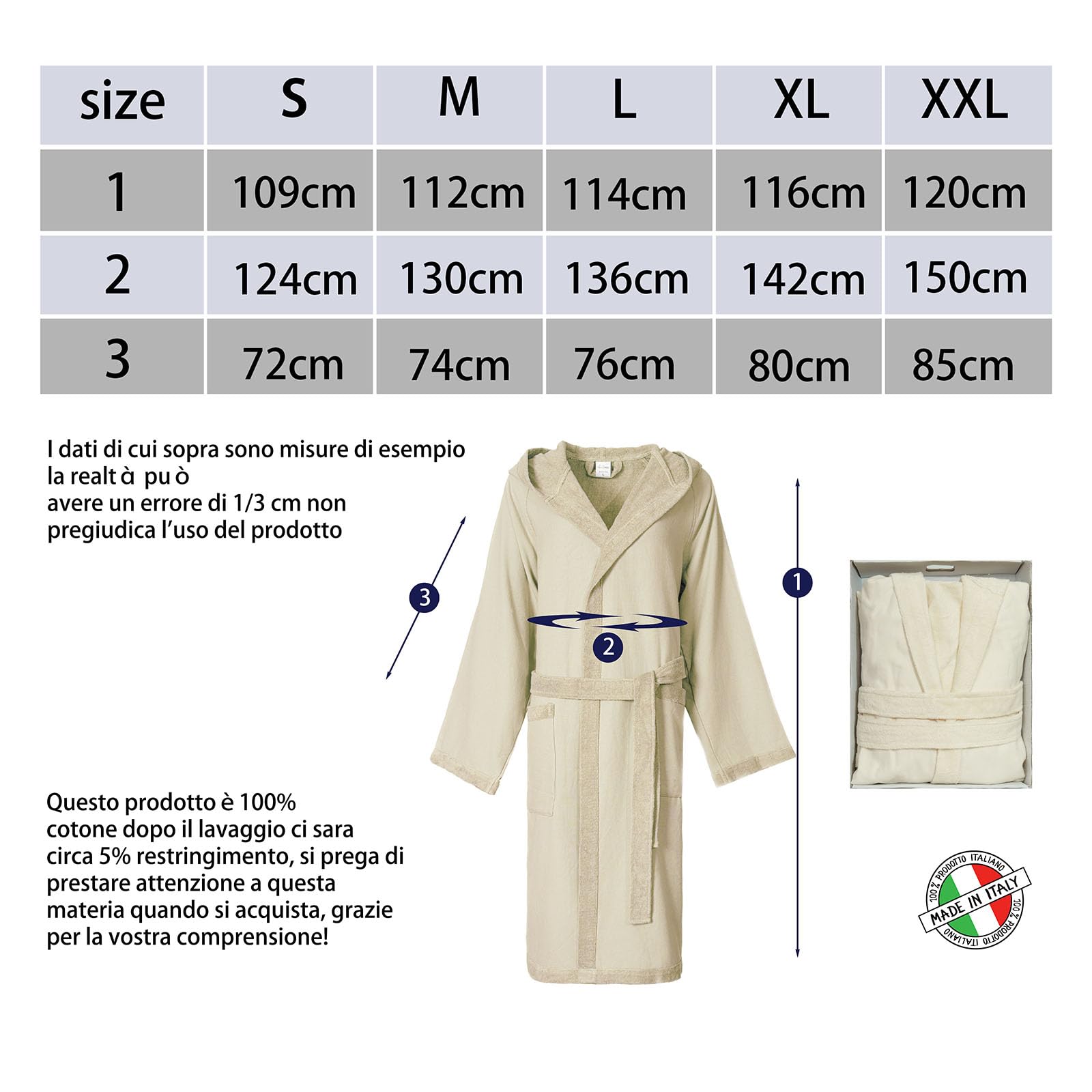nice homeit Accappatoio Donna e Uomo in Spugna 100% Cotone - Accappatoio Super Assorbente con Cappuccio - Morbido, Leggero, Anti-Pilling, Design Italiano.(XL, BEIGE)