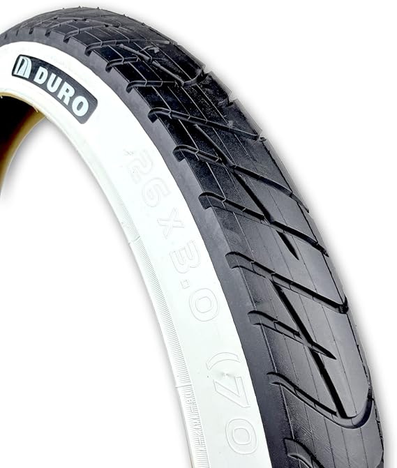Duro 26x3.0 Fat Bike Tire, Whitewall Beach Bum Semi Slick Beach Cruiser