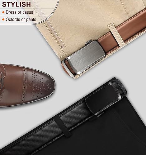 Miniatura 6 de BULLIANT Cinturones para hombre, paquete de 2, cinturón deslizante de trinquete ajustable para regalo, vestido casual de 1 38 pulgadas, corte para