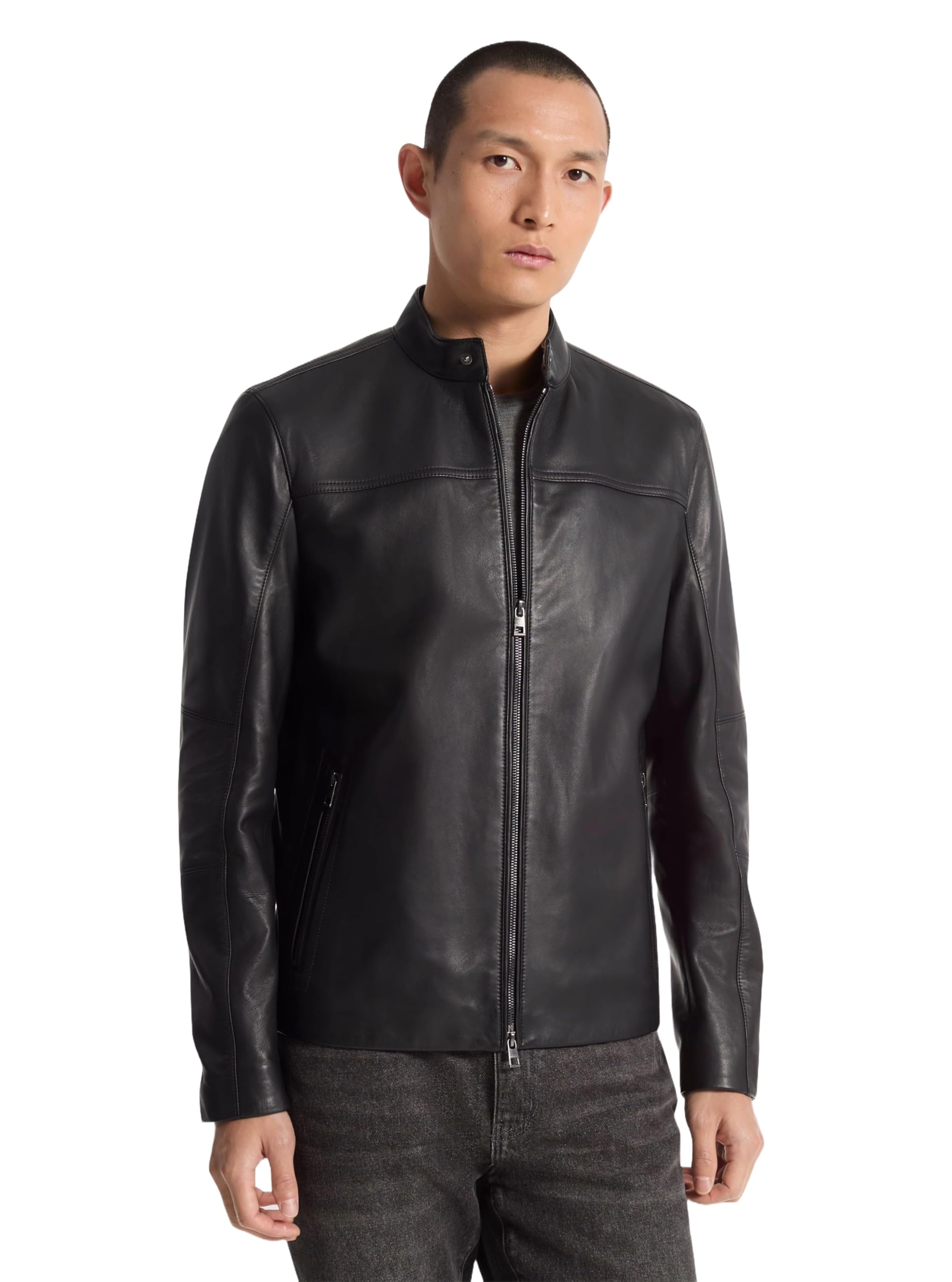 Michael Kors Men's Leather Racer Jacket