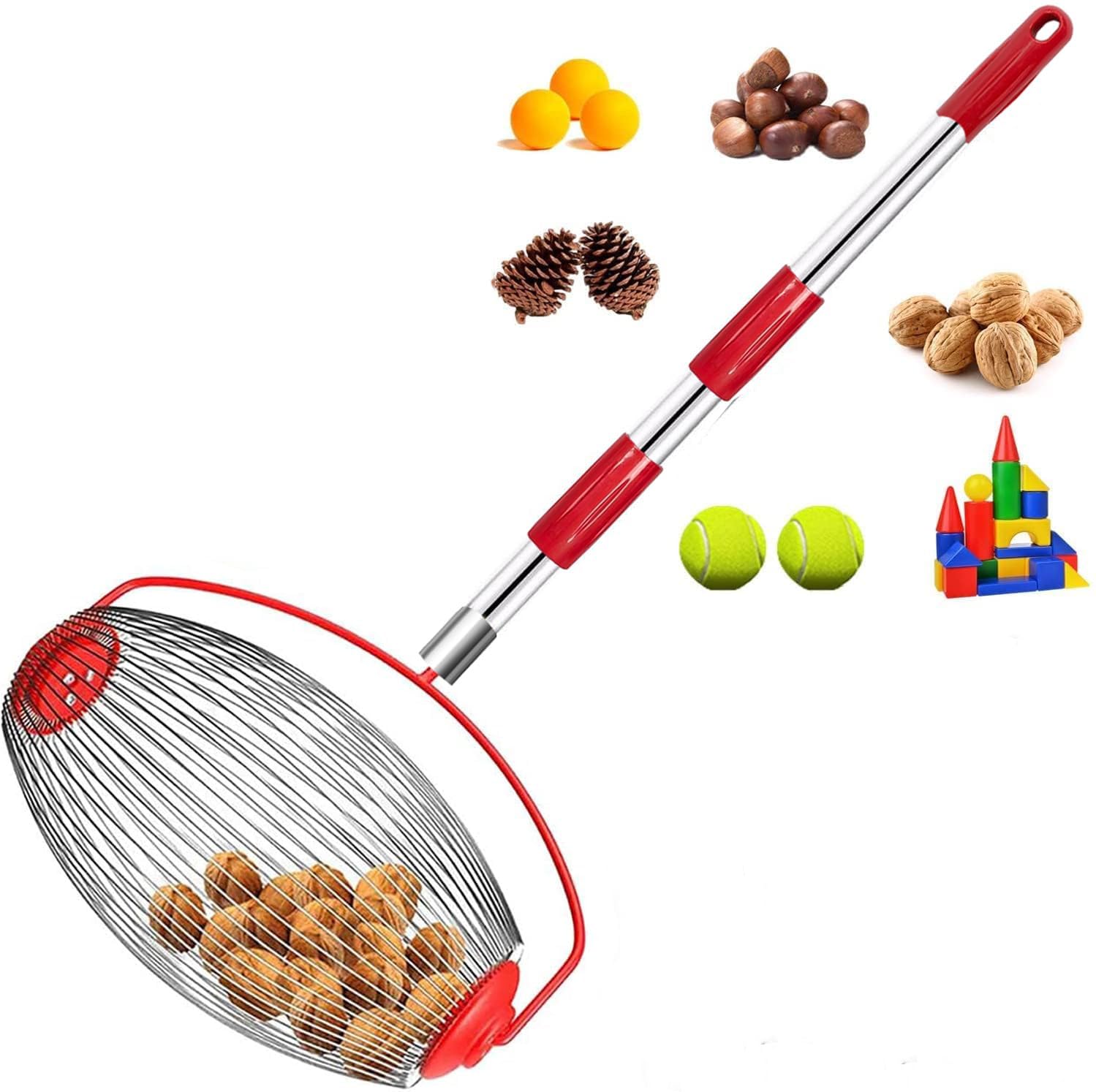LEJIEYIN Grand Collecteur de Noix Réglable et Léger pour L'extérieur, Rouleau Ramasse Noix Acier Inoxydable Outils de Jardinage pour Fruits Ferme Famille