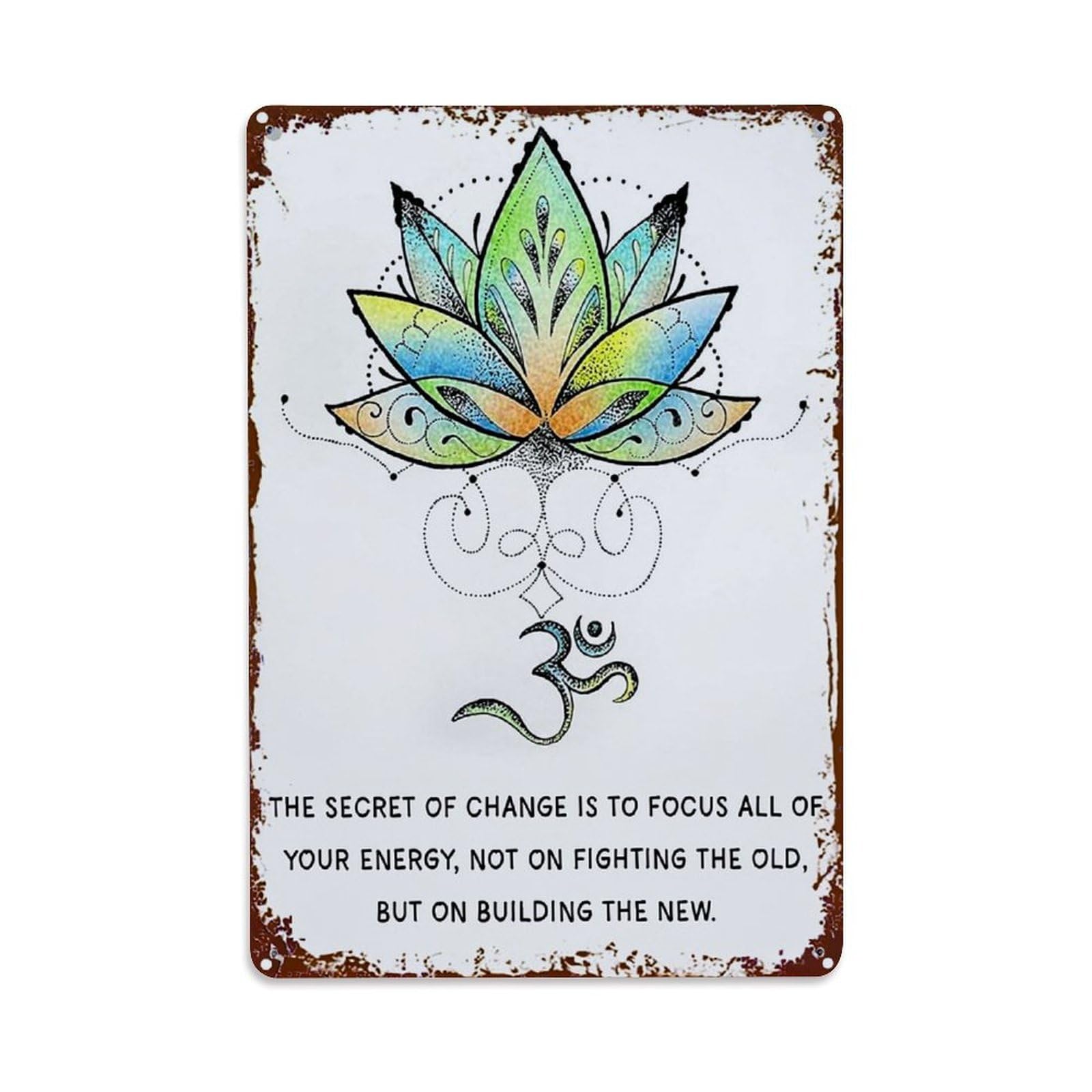 Jdfenggu Vintage Lotus Flower Om Symbol Art Retro Metal Tin Sign, Decor Art Poster For Bar, Home, Man Cave, Kitchen, Laundry Room Gift 8X12inch