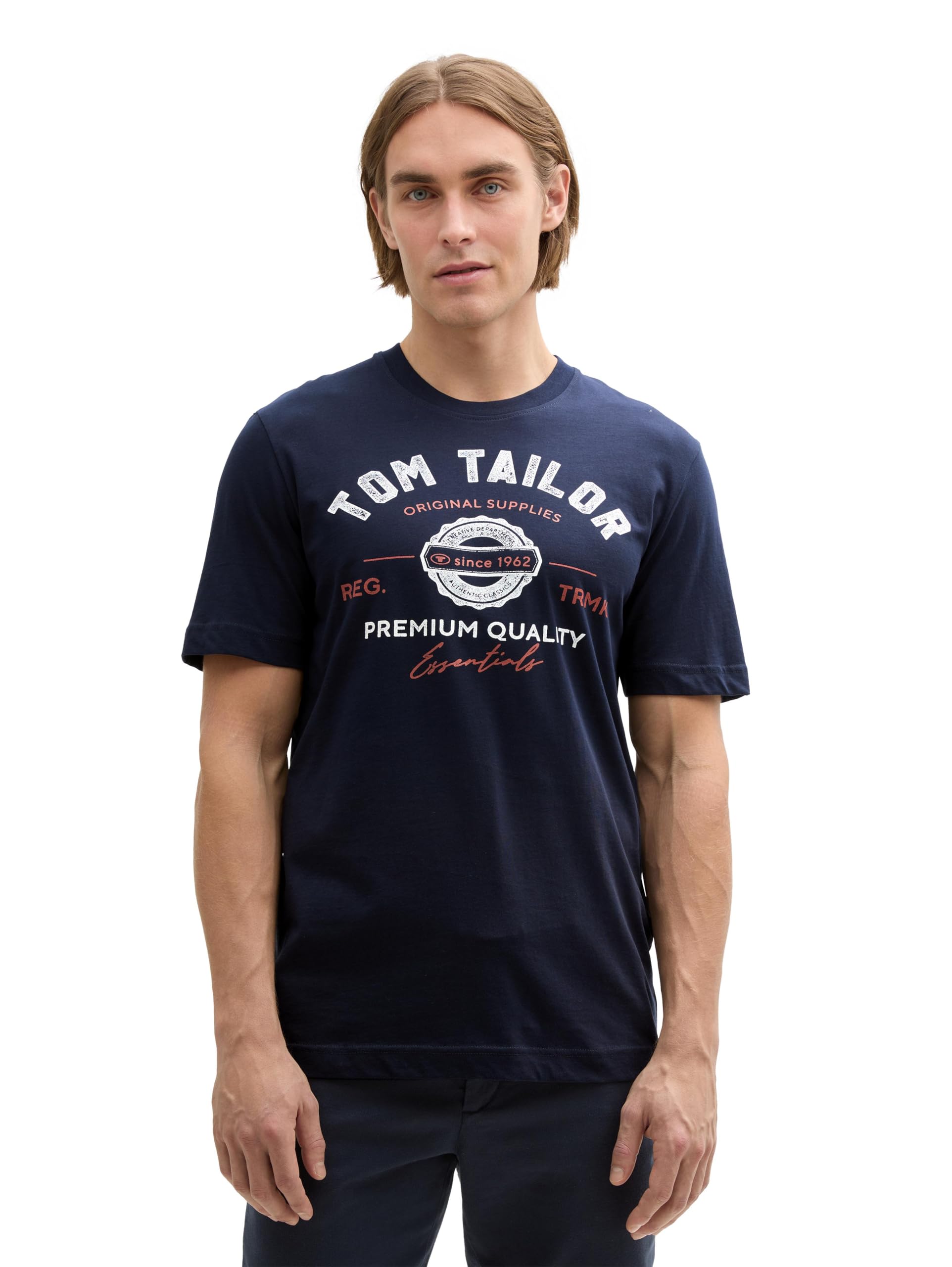 TOM TAILOR Herren T-Shirt aus Baumwolle mit Logo-Print