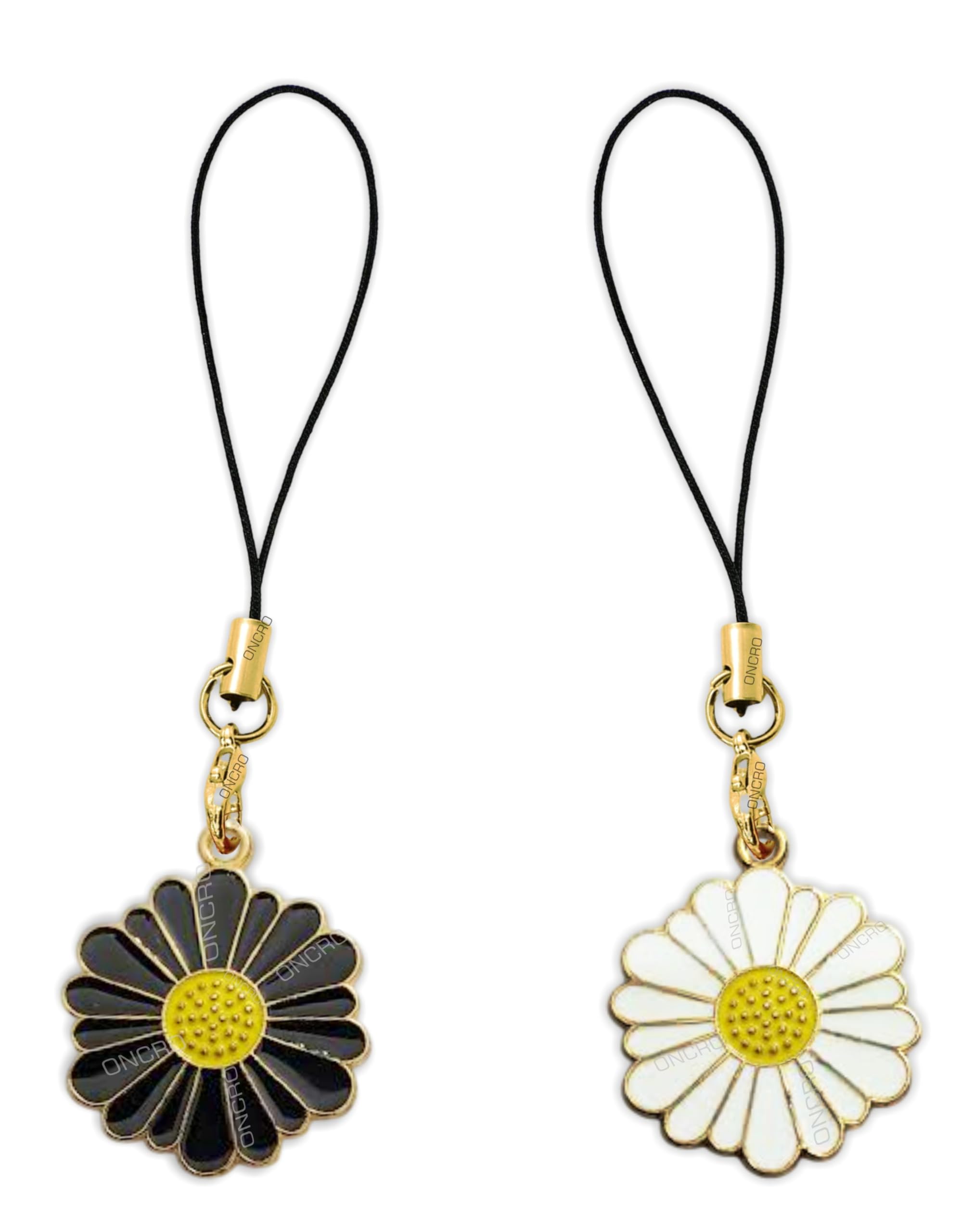 ONCRO® Black & White Lucky Daisy Cute Flower Pendant Enamel Phone Charms Gold Aesthetic Accessory for Girls Women Backpack Lanyard Keychain Ring Necklace Bracelet Thread Rope Smart Gift for pen drive-image-1