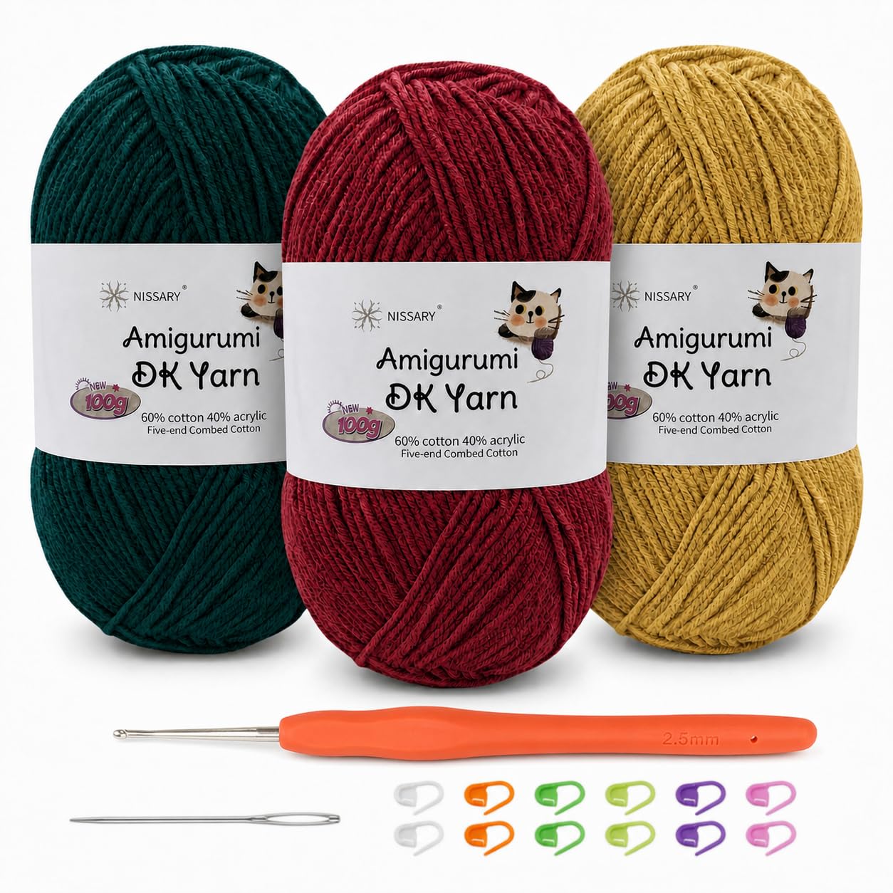 Yarn for Crochet 3×100g, 60% Cotton 40% Acrylic DK Wool