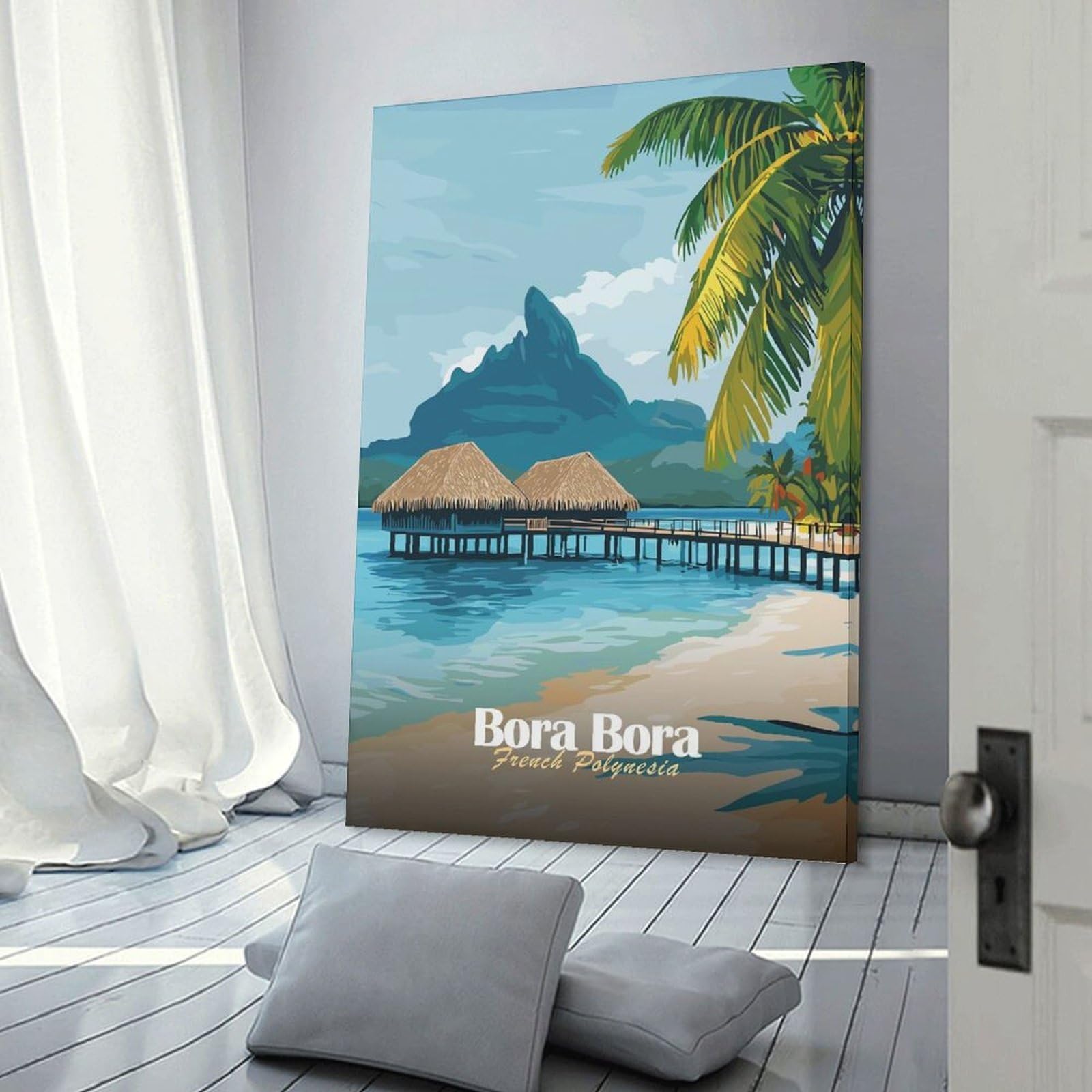 Junmoney Frame-Style-22 Bora Bora Tropical Paradise Wall Decor Canvas Print, 24X36inch(60X90cm), For Lounge, Bedroom Or Personal Spaces, Thoughtful Wall Decor For Art Lovers